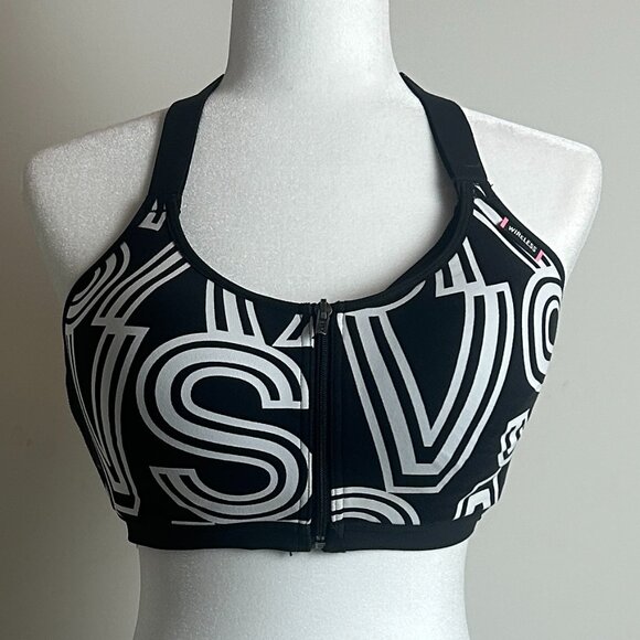Victoria’s Secret Sport Bra – Black & White Logo Print | Zip Front | Size 38D - Picture 1 of 3